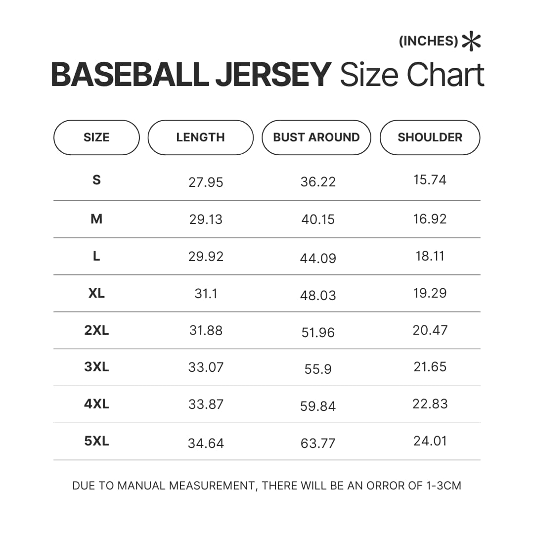 Baseball Jersey Size Chart - Griz Merch